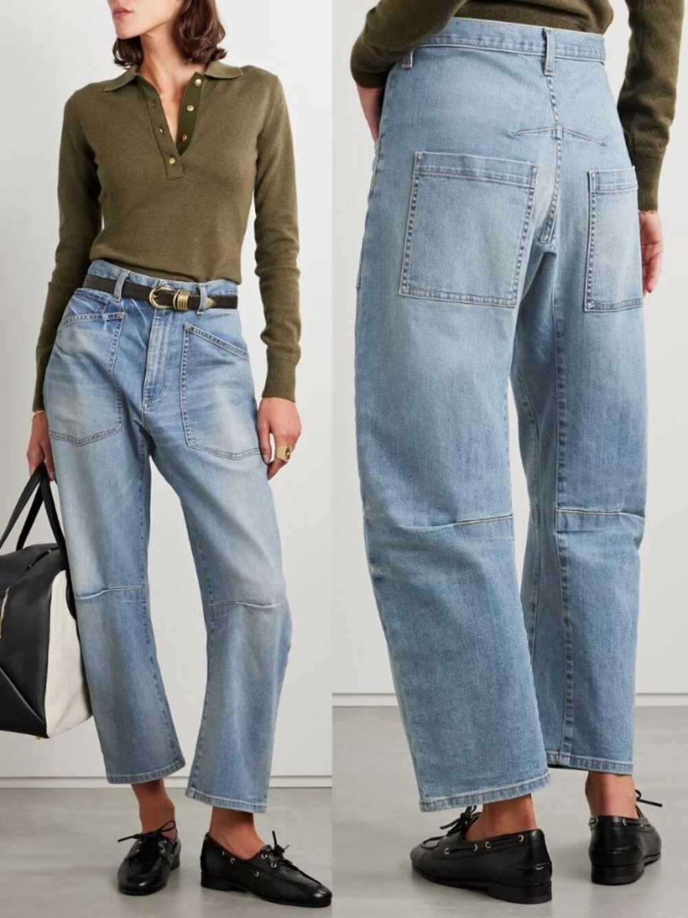 Nili Lotan Shon Jean Summer Wash Barrel Leg Cropped Ankle Denim Size 24